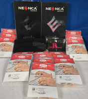 20 Pcs New | Assorted Healthcare & Brace Lot | Includes | ( 2 ) Neenca Knee Braces From Small- Medium Colour's; Pink/ Grey & Black | ( 1 ) Neck Brace | ( 1 ) Rim Sports Exercise Bands For Women & | ( 16 ) Oval-8 Original Finger Splints