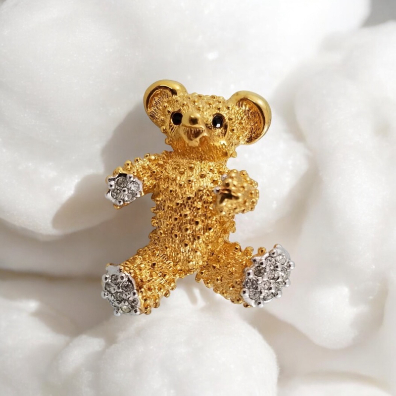 Teddy Bear Brooch Rhinestones Butler Fifth Avenue Collection Boxed