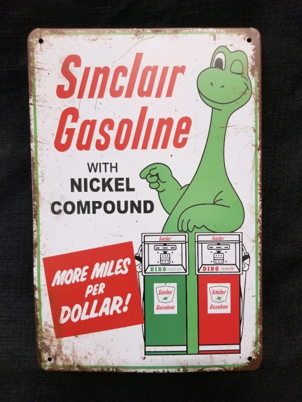 New tin SINCLAIR GASOLINE sign 12" by 8"