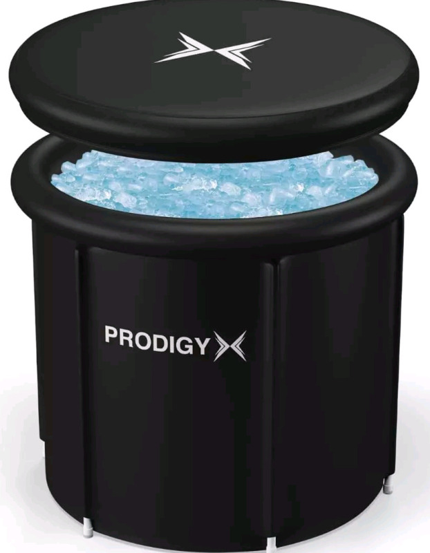 New - Prodigy Ice Bath Tub Set . Measures 33.5" diameter & 27.5" tall when assembled . Stock photo used