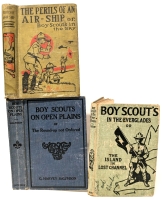 3 Antique 1913 + 1914 Hardcover Books on Boy Scouts | The Perils of an Air-Ship or Boy Scouts in the Sky, Boy Scouts in the Everglades or The Island of Lost Channel, Boy Scouts on the Open Plains
