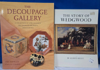 2 Vintage Softcover Books | The Decoupage Gallery: A Collection Of over 450 Colour & 550 Black & White Design Motifs | & The Story Of Wedgewood Written By; Allison Kelly