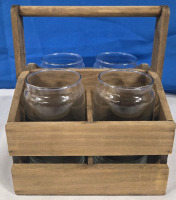 4pcs | 4 5&frac14;" Tall Glass Cups With Blank Label Design & A Wooden Carrying Box / Gift Box * No Chips Or Cracks*