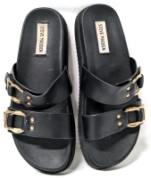 Size 8M | Steve Madden Gold Buckle Double Strap Sandle Slides