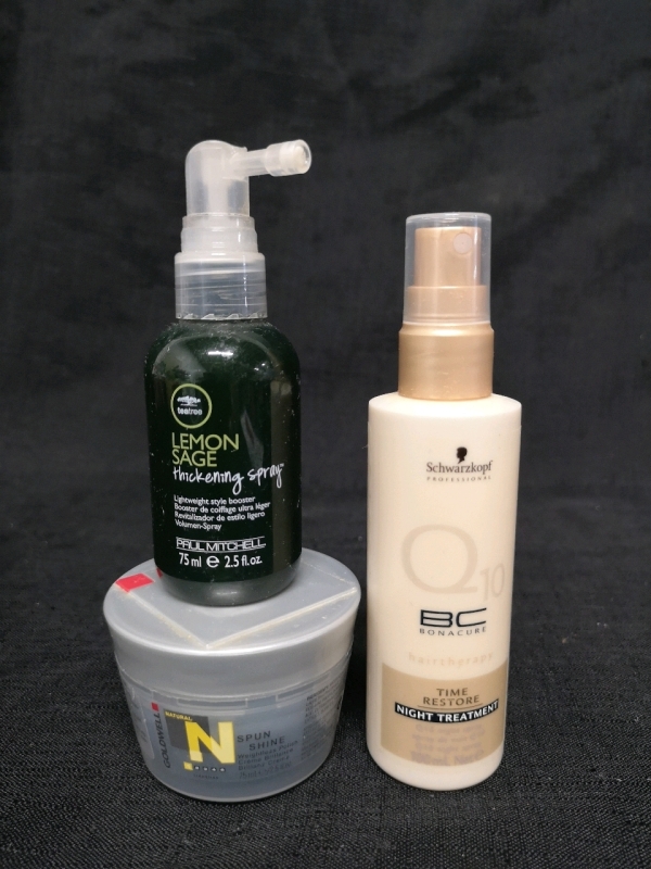 3 New Hair Products - Paul Mitchell Thickening Spray 75ml+ Schwarzkopf Night Treatment 100 ml+ Goldwell Polish Creme 75ml