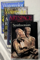 4 Vintage to Newer Art Magazines. 2 "Watercolour Artist", 1 "Artspace" and 1 "Smithsonian". Tallest 11"