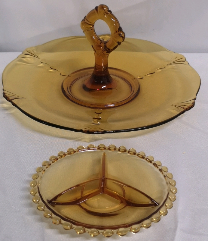 2 Vintage Amber Glass Serving Dishes