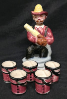 Vintage Fireman Decanter 8" Tall & 5 Cups 2" Tall