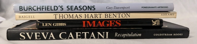 4 Vintage Art Books. 3 Hardcover, 1 Softcover. "Burchfield's Seasons", "Thomas Heart Benton", "Images" and "Recapitulation". Tallest Measures 12".