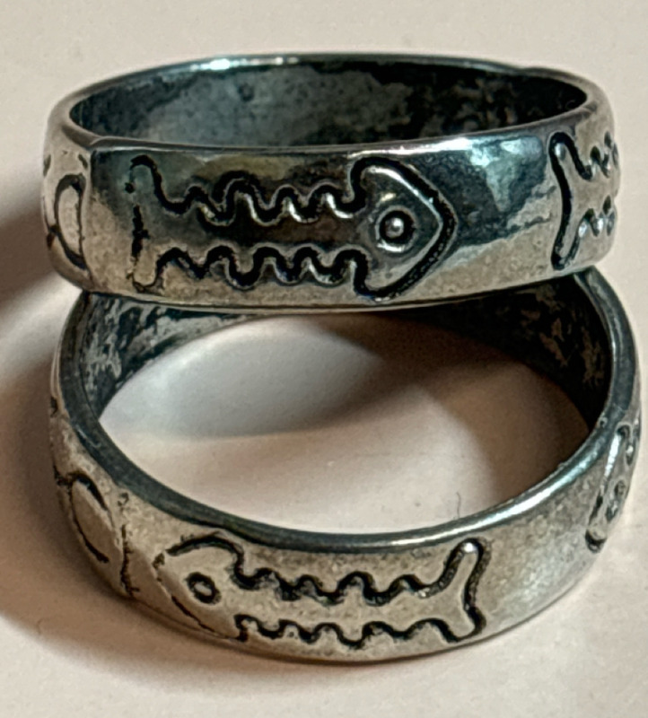Two Fish Skeleton Ring Bands Eternity Motif Size 8 and 8.5