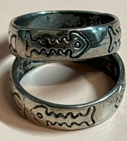 Two Fish Skeleton Ring Bands Eternity Motif Size 8 and 8.5