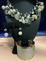 Statement Statement Bauble Necklace Rhinestone Gun Metal Large Druzy Cuff Earrings