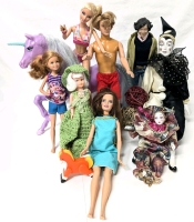 8 Vintage to Modern Barbie Dolls, Fashion Dolls, 2 Pierrot Mimes, One Direction & Unicorn | 2.75" - 12" Tall