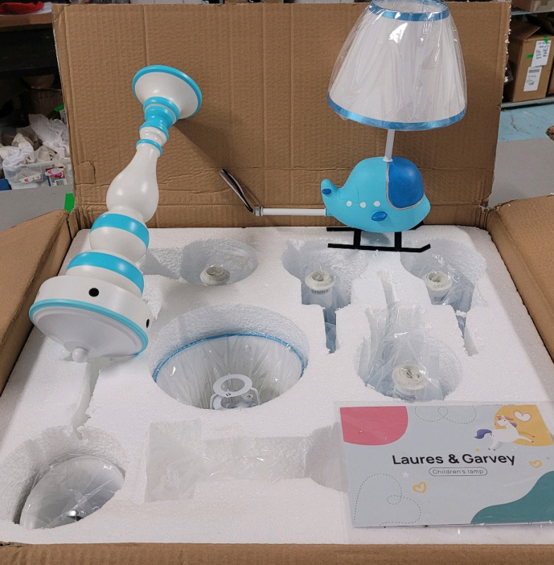New - Laures and Garvey Extra Cozy 5-Light Baby Blue Helicopter Nursery Chandelier .