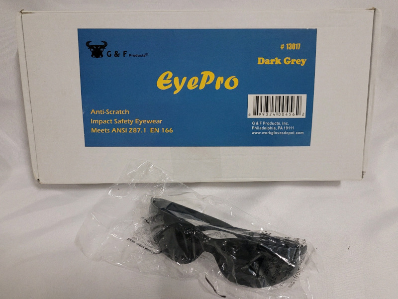 G & F EyePRO Scratch, Impact and Ballistic Resistant Safety Goggles , 12 Pairs - New