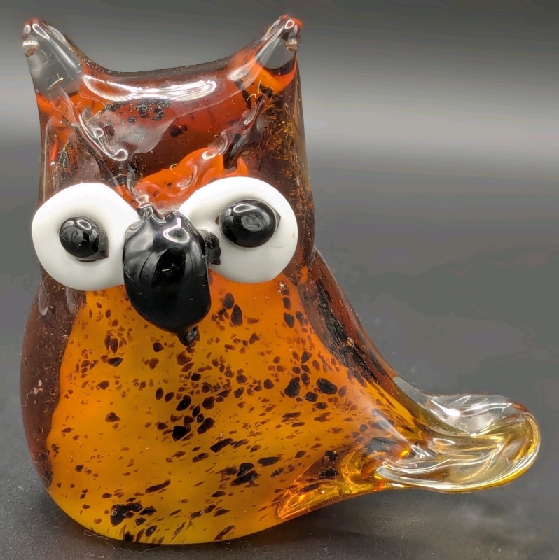 Quirky Vintage Murano-Style Art Glass Owl Paperweight | 3.75" Tall