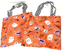 2 New Silky Halloween Spooky Spells Treat Tote Bags | 12.5" x 13.25" w 8.5" Drop Handles