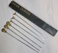 Six (6) Vintage Brass Topped Shish Kebab / BBQ Skewers 14" to 15" Long . Made in Greece