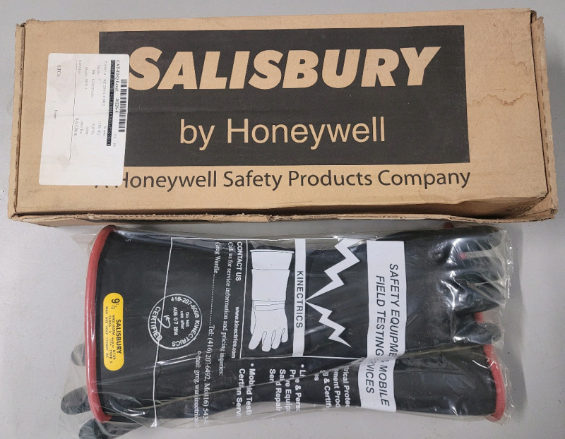 New , As Is - Salisbury Electrical Lineman Rubber Gloves Class 2 16" Long , 9 1/2 Rubber Insulated . Max Use Volt 17000 AC . Do Not Use After 2014 Stamp on Gloves