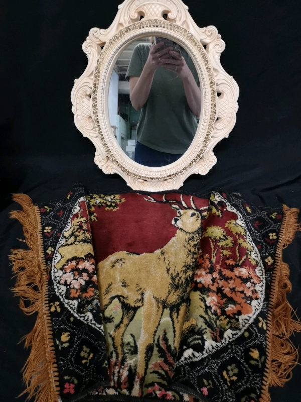 Vintage Framed Mirror & Small Rug