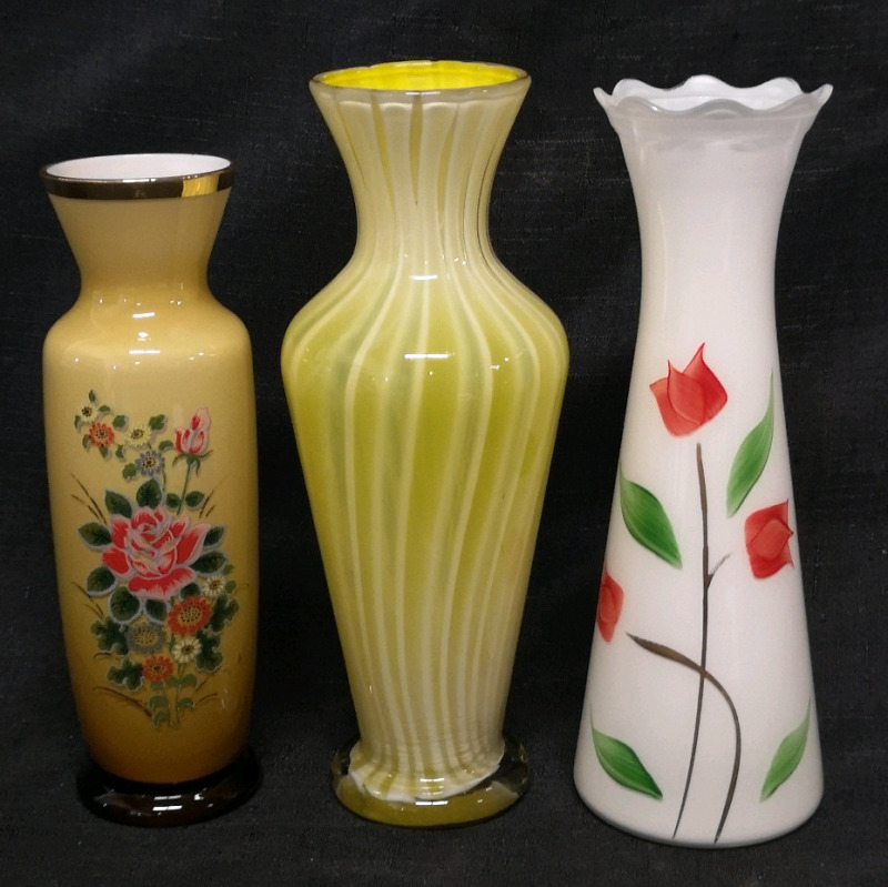 3 Vintage Glass Vases - Range in Height 8 to 9"