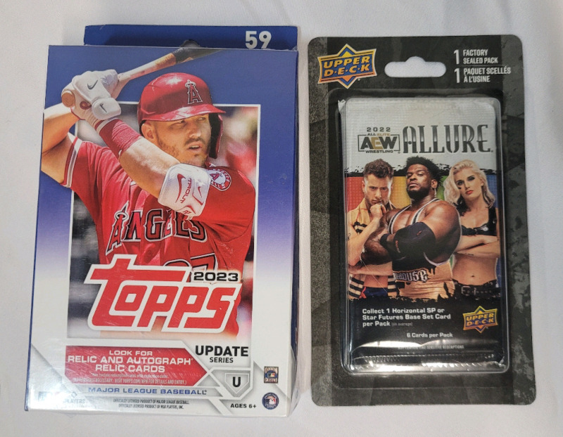 2023 Topps Update Series MLB Baseball Trading Card Box , 59 Cards , Sealed & 2022 UD AEW Allure Wrestling Trading Card Sealed Pack