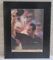 Masters Champion Mike Weir Photo Pri t with Autograph Reprint on Wooden Board . Measures 9"&times;11"