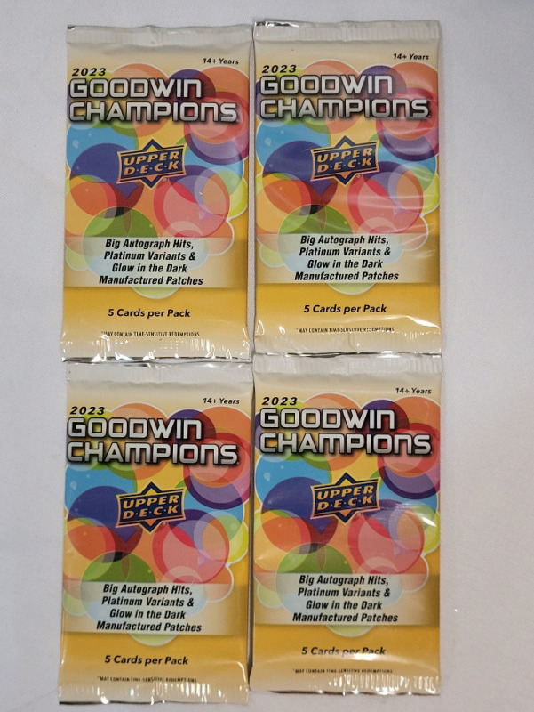 2023 Upper Deck Goodwin Champions Multi Sport Trading Card Sealed Wax Packs . Four (4) Packs , 5 Cards per Pack