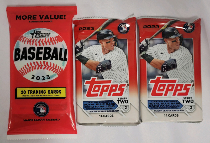 2023 Topps Heritage MLB Baseball Trading Card Wax Pack & 2023 Topps Series 2 MLB Baseball Trading Card Wax Packs . Three (3) Packs Total , All Sealed