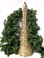 New Barcana Artificial Evergreen Garland (10" x 9') & Gold & Glitter "Scale" Decorative Christmas Tree (36")