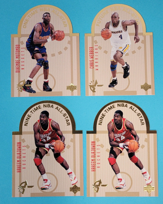 1993-94 Upper Deck SE Die-Cut All-Stars Insert Trading Cards . #W3 Dihembe Mutombo , #W5 Chris Webber & #W8 Hakeem Olajuwon &times;2 .