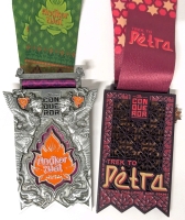 2 THE CONQUEROR Virtual Challenge Enameled Metal Medallions | Angkor Wat: 32Km / 20Mi & Trek to P&egrave;lta: 65km / 40Mi | Medals 2.5" x 4" on 42" Long Ribbons