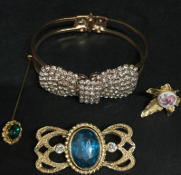 Regency Cab Rhinestone Brooch Stick Pin Pave Bow Rhinestone Bracelet