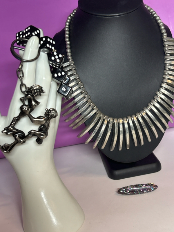 Statement Matte Bar Necklace Cameo Stick Pin Expansion Black Dice Bracelet Risqu&eacute; Moving Key Chain