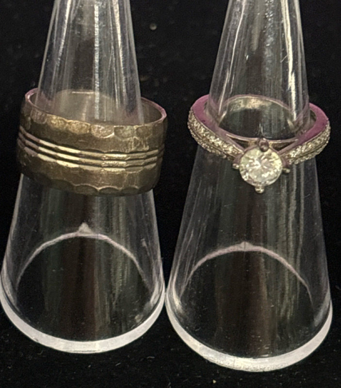 Two 925 Sterling Silver Rings Wide Band Solitaire Stamped