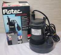 Flotec 1/3hp Submersible Sump Pump . Tested Working . 3150gal per hour , 8ft. Grounded power cord , 1 1/4" or 1.5" discharge pipe size