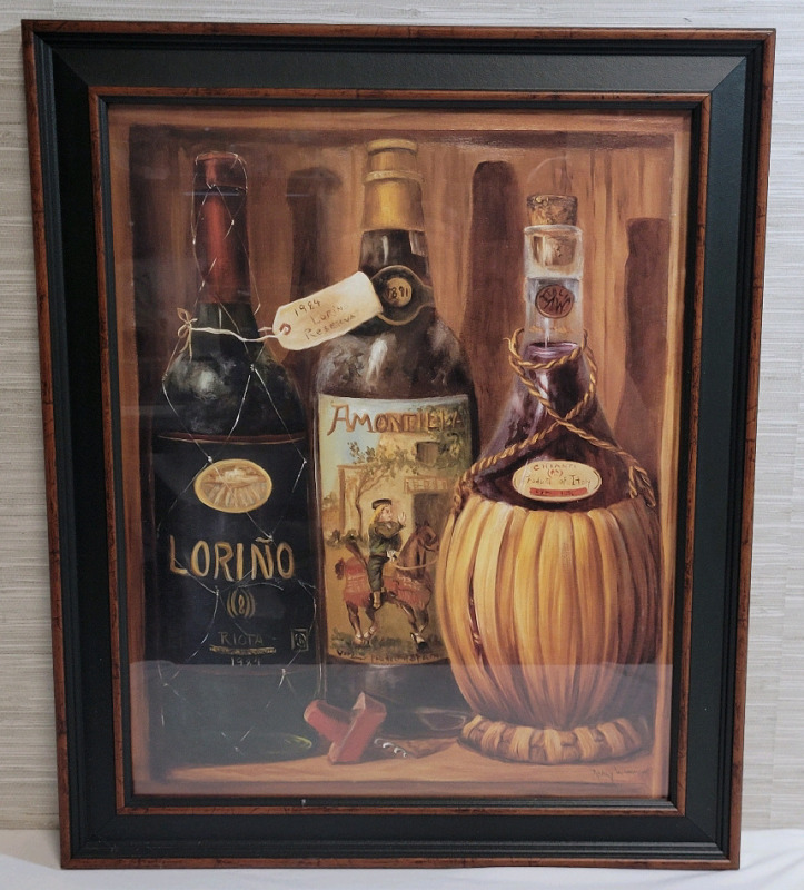 Home Decor Framed Wine Bottle Art Print , measures 19.5"&times;23.5"