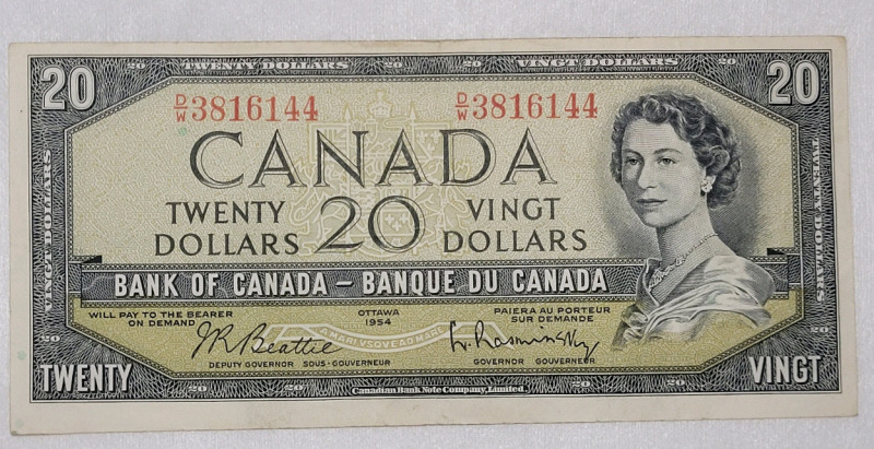 1954 Canadian Bank of Canada Twenty Dollar Bank Note . Has been in Circulation