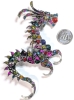 Large Bright & Colorful Silver Tone Dragon Spirit Carnival Brooch w Rhinestones Large & Small | 4.5" Long - 2