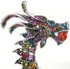 Large Bright & Colorful Silver Tone Dragon Spirit Carnival Brooch w Rhinestones Large & Small | 4.5" Long - 3