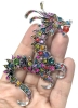 Large Bright & Colorful Silver Tone Dragon Spirit Carnival Brooch w Rhinestones Large & Small | 4.5" Long - 5