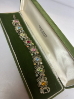 Vintage CORO Bracelet Floral Inspired AB Crystal Rhinestones Multi Colours Hard Case