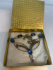 Statement Royal Blue Faceted Cab Necklace with bezel Light Blue Stones.