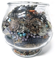 Large Fishbowl Full of Crafting Jewelry Pieces | Bowl Measures 6.4" Diameter x 7.75" Tall