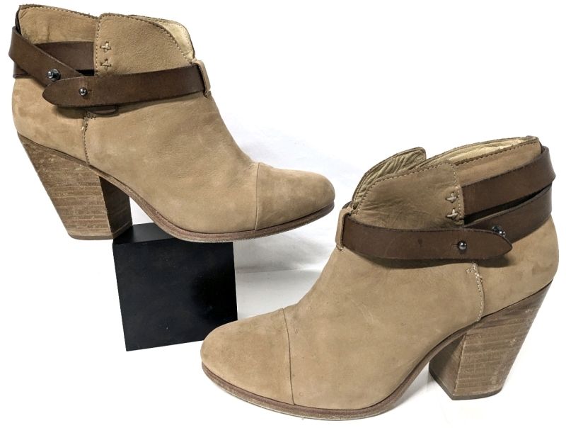 Ladies Size 39 | Rag & Bone Harrow Camel Suede Belted Heeled Ankle Boots