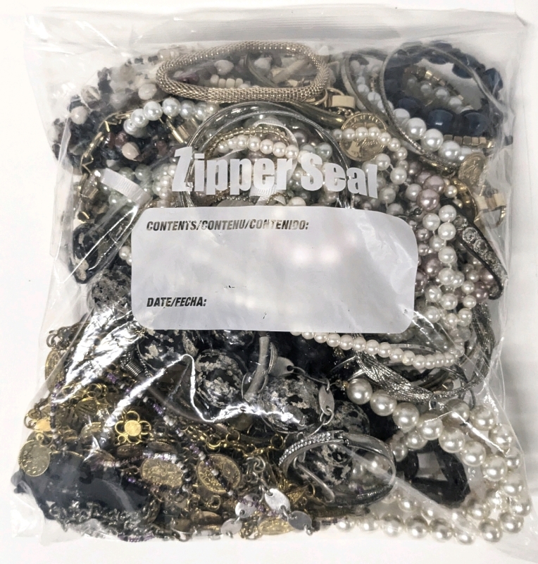 Nearly 4lbs of Assorted Wearable Jewelry in Zipper-Lock Bag | Bag 10.25" x 11"