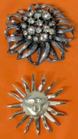 2 Large Vintage Sun & Sunflower Brooches | 1.75" Diameter to 2.25" x 2"