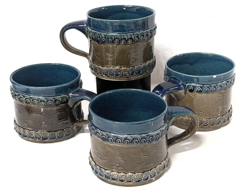 4 Vintage Signed / Stamped Björn Wiinblad for Rosenthal Oversized Ceramic Beer / Coffee Mugs | 4.15" Diameter x 3.75" Tall ea