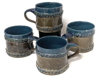 4 Vintage Signed / Stamped Björn Wiinblad for Rosenthal Oversized Ceramic Beer / Coffee Mugs | 4.15" Diameter x 3.75" Tall ea