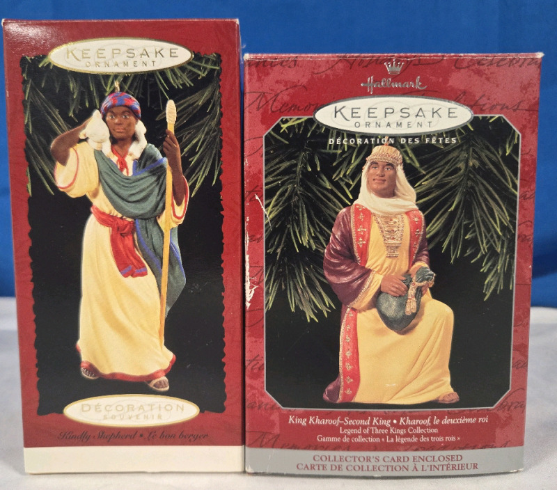 2 New 1996-1998 | Hallmark Keepsake Christmas Ornaments | 1 Kindly Shepheard & 1 King Kharoof-Second King Legend Of The Three Kings Collection * No Collectors Card *